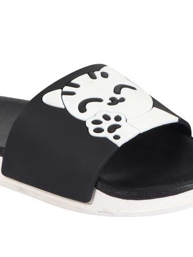 Stylestry Women Black & White Printed Sliders