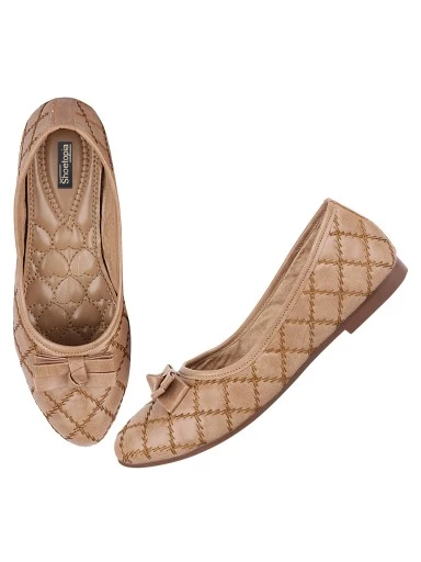 Stylestry Women Beige Printed Ballerinas with Bows Flats