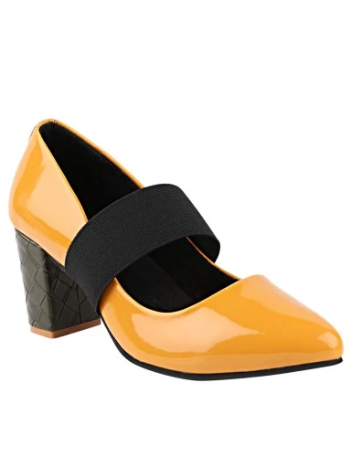 Stylestry Yellow Colourblocked Block Pumps