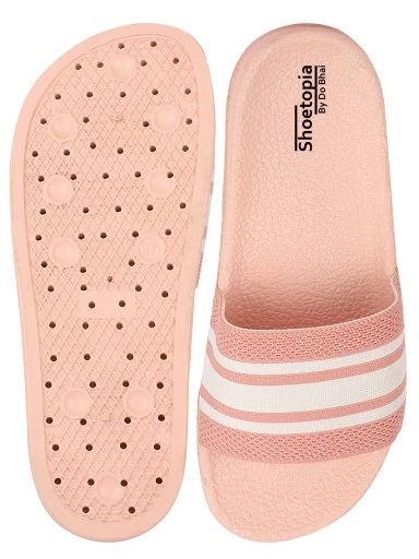 Stylestry Women Pink & White Striped Sliders