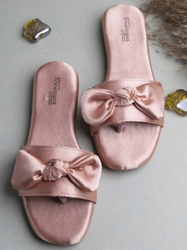 Stylestry Women Peach-Coloured Open Toe Flats with Bows