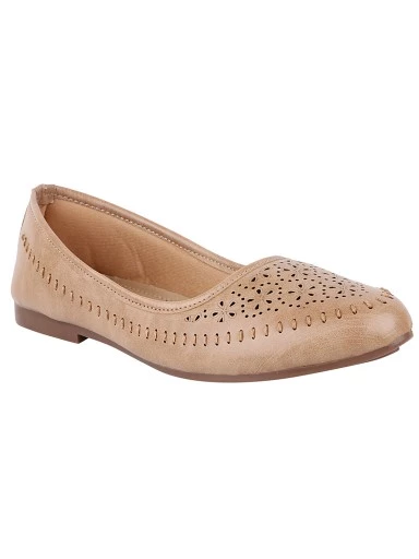 Stylestry Women Peach-Coloured Ballerinas with Laser Cuts Flats