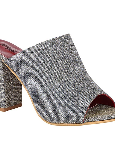 Stylestry Women's & Girl's Grey Woven Design Peep Toe Block Heels