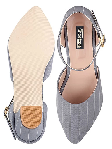 Stylestry Womens & Girls Grey Striped Block Heels Pumps