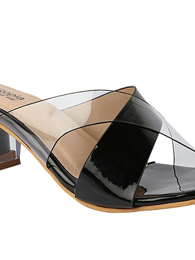 Stylestry Womens & Girls Black Transparent Colourblocked Heels