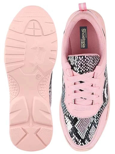 Stylestry Womens & Girls Pink ColourBlocked Lace Up Walking Shoes