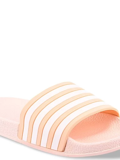 Stylestry Women Peach-Coloured & White Striped Sliders