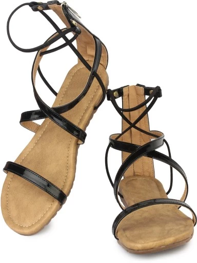 Stylestry Womens & Girls Black Solid Gladiators Flats