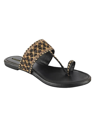 Stylestry Womens & Girls Black Woven Design One Toe Flats