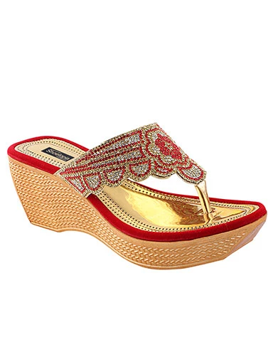 Stylestry Women's & Girl's Red Embellished Ethnic Heels