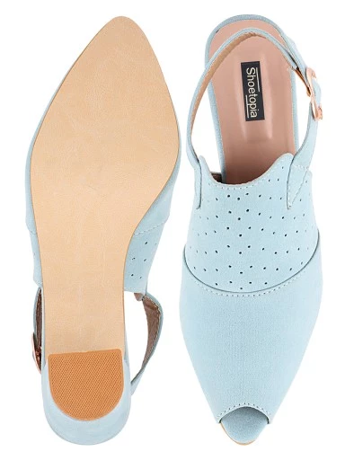 Stylestry Womens & Girls Blue Laser Cuts Peep-Toed Heeled Mules