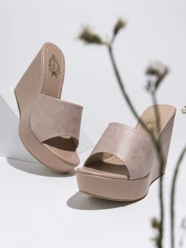 Stylestry Women's & Girl's Pink Peep Toe Solid Wedges