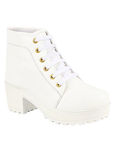 Stylestry Womens & Girls White High-Top Platform Heeled Boots
