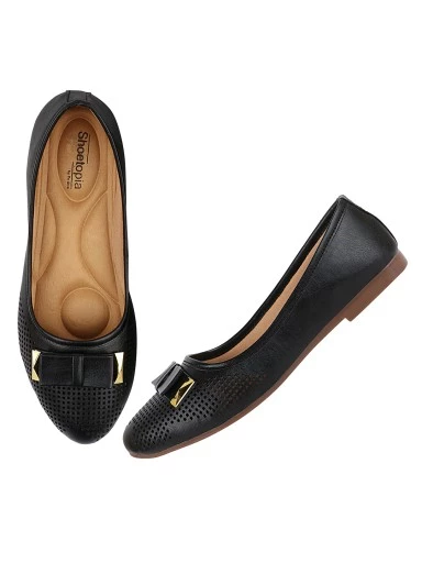Stylestry Women Black Ballerinas with Bows Flats