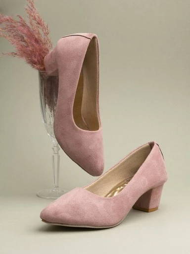 Stylestry Women's & Girl's Peach Suede Block Pumps