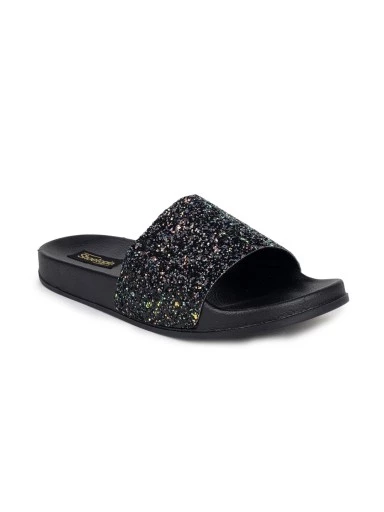 Stylestry Women Black Embellished Rubber Sliders