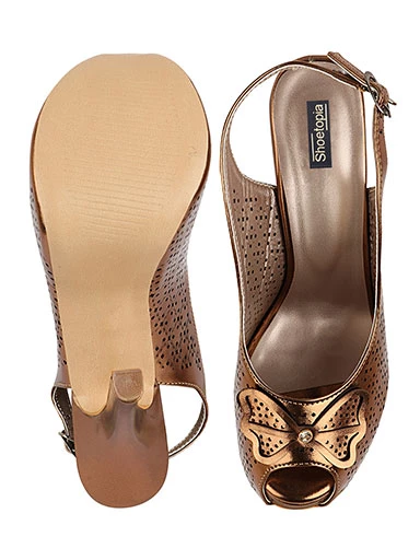 Stylestry Women's & Girl's Copper Slim Heeled Peep Toes with Bows
