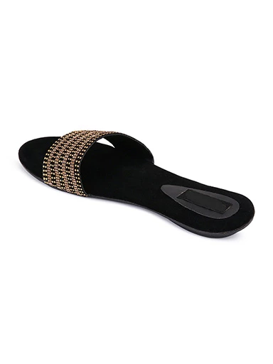 Stylestry Womens & Girls Gold-Toned Solid Synthetic Open Toe Flats