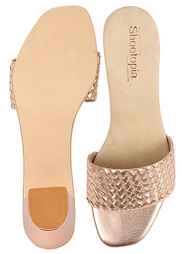 Stylestry Women's & Girl's Golden Block Heel Woven Design Sandals
