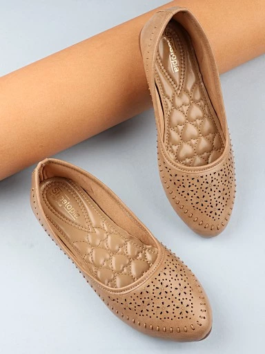 Stylestry Women Peach-Coloured Ballerinas with Laser Cuts Flats