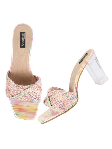 Stylestry Women Multicolored Peep Toe Block Transparent Heels