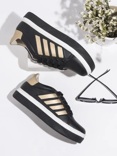 Stylestry Womens & Girls Lace-Up Black Casual Sneakers