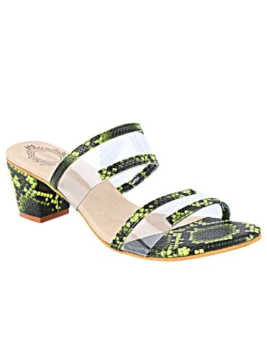 Stylestry Green Transparent Printed Party Block Sandals