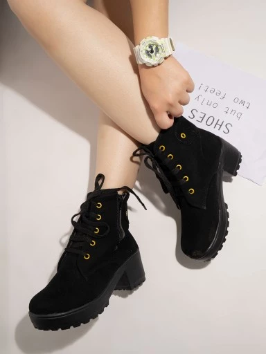 Stylestry Womens & Girls Black Zipper High Top Heeled Boots