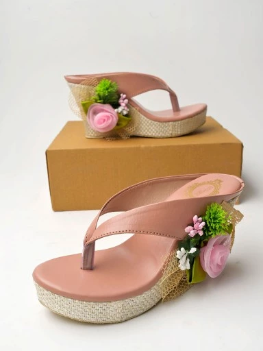 Stylestry Flower Decore Stylish Pink Wedges For Women Girls