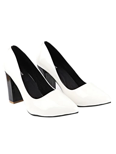 Stylestry Womens & Girls White Block Heels Pointed Toe Solid Pumps
