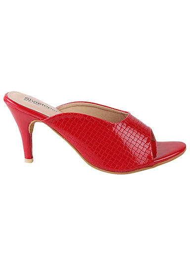 Stylestry Women's & Girl's Red Peep Toe Textured Slim Heels