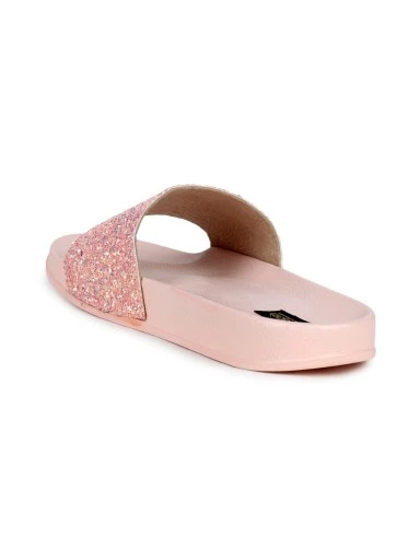 Stylestry Women Pink Embellished Rubber Sliders