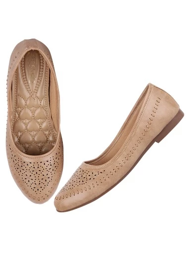 Stylestry Women Peach-Coloured Ballerinas with Laser Cuts Flats