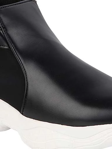 Stylestry Womens & Girls Black Zipper Mid Top Heeled Boots