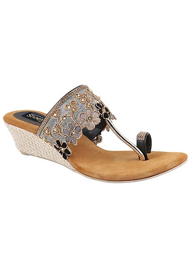 Stylestry Women's & Girl's Black Embellished Ethnic Wedge Sandals