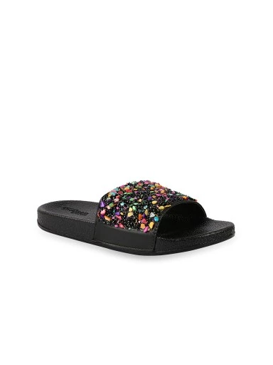 Stylestry Women Black Embellished Sliders