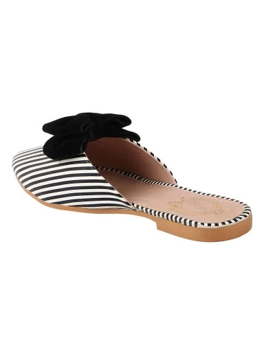Stylestry Women Black & White Striped Mules with Bow
