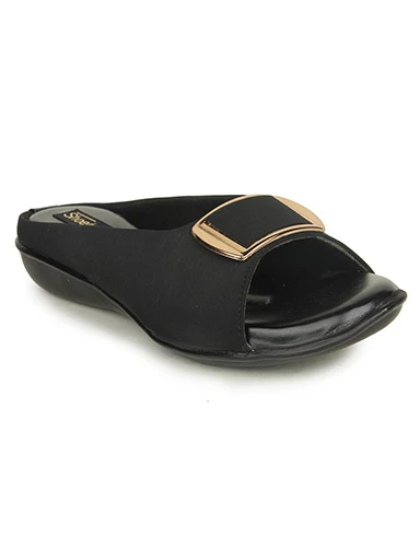 Stylestry Womens & Girls Black Embellished Mules with Buckles Flats