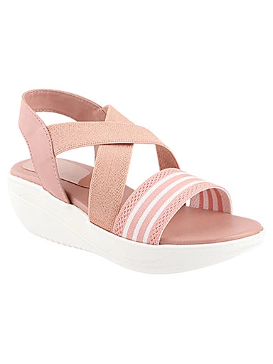 Stylestry Women's & Girl's Pink Striped Wedges Heels Sandals
