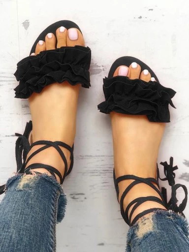 Stylestry Women and Girls Black Coloured Rose Flats