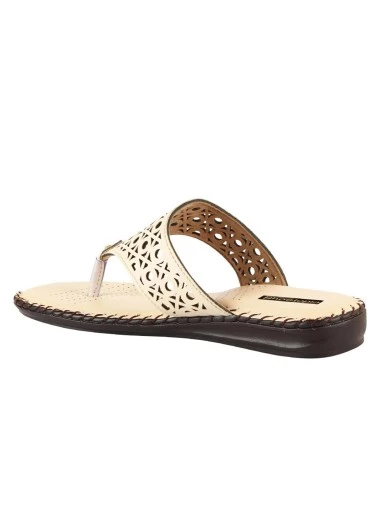 Stylestry Women Cream-Coloured Laser Cut Open Toe Flats