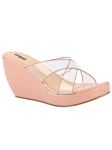 Stylestry Women's & Girl's Pink Transparent Wedges Heeled Sandals