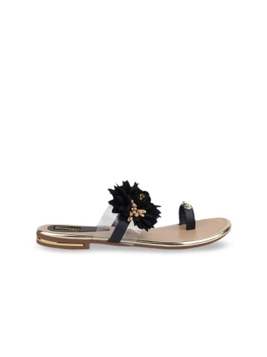 Stylestry Women Black Solid Embellished One Toe Flats