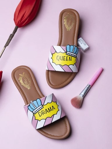 Stylestry Women Pink & Yellow Printed Open Toe Flats