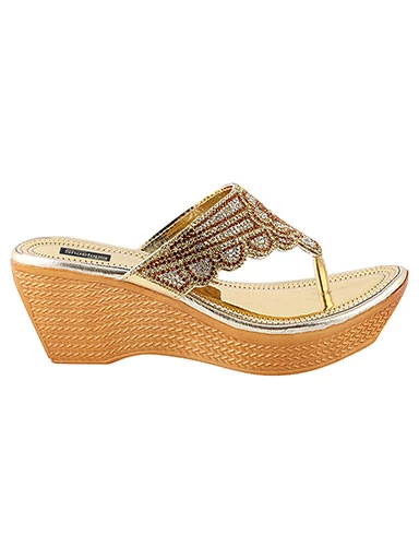 Stylestry Women's & Girl's Golden Embellished Ethnic Heels