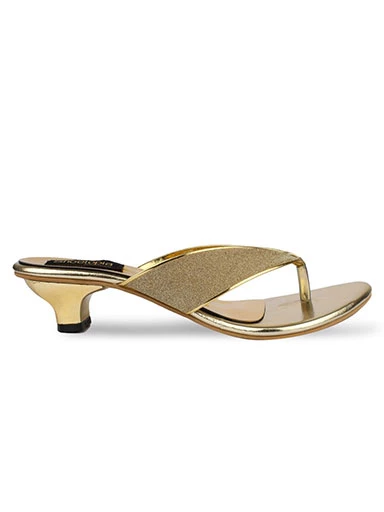 Stylestry Women's & Girl's Golden Ethnic Embellished Kitten Heels