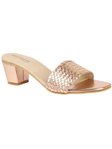 Stylestry Women's & Girl's Golden Block Heel Woven Design Sandals