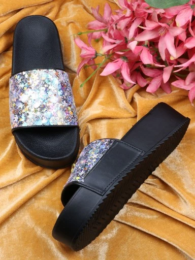 Stylestry Womens & Girls Black Slip On Platform Heels