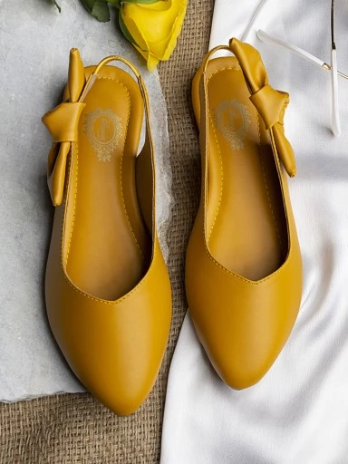 Stylestry Womens & Girls Yellow Embellished Mules with Bows Flats