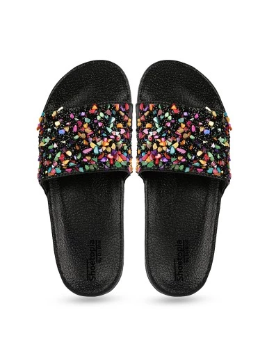 Stylestry Women Black Embellished Sliders